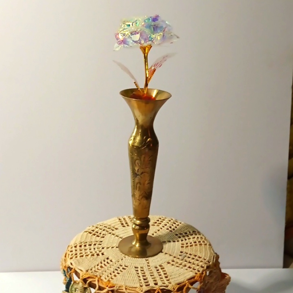Vintage Brass Bud Vase Floral Etched Scalloped Edge Made in India 8 Inches